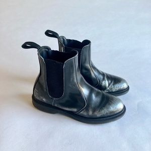 Dr. Martens Flora Black Silver Patent Leather Chelsea Boots size 7